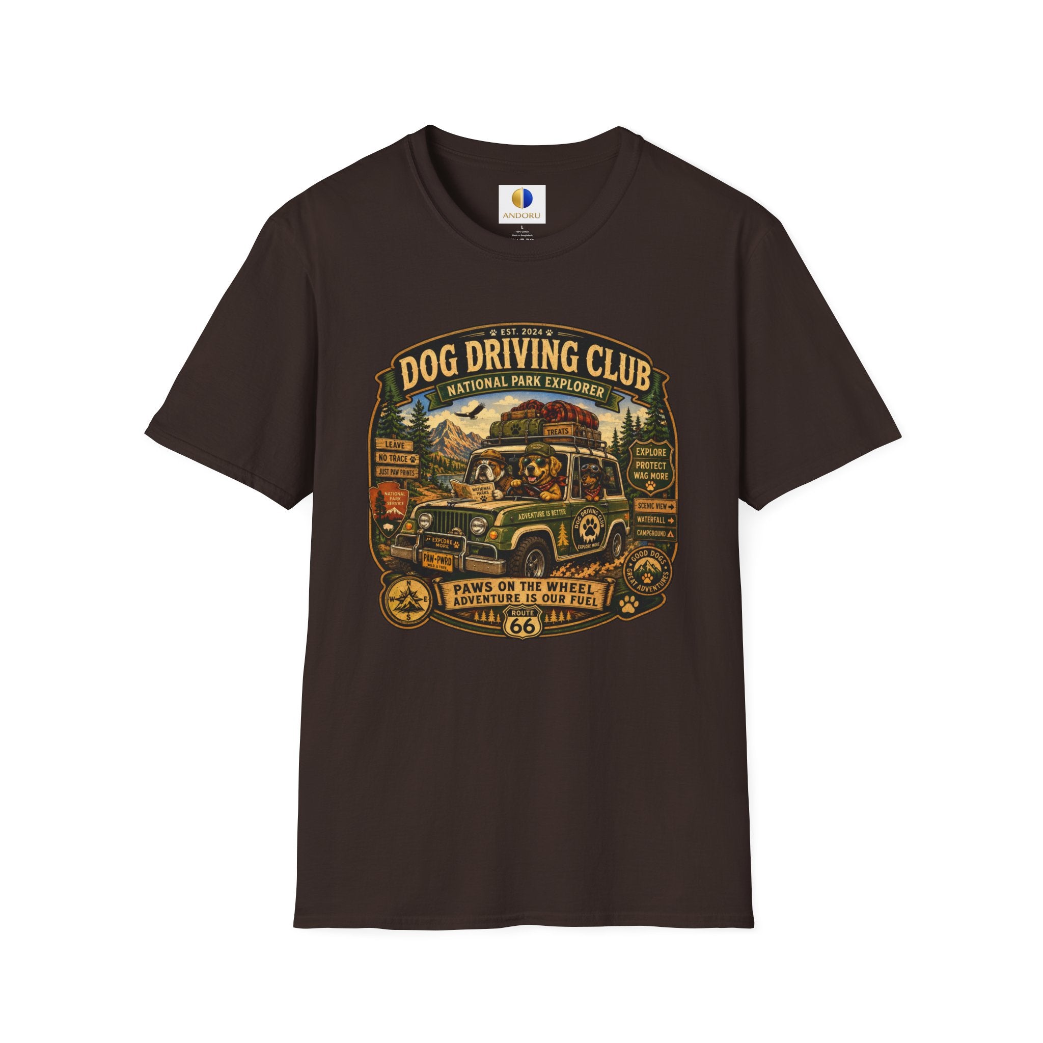 Dog Driving Club T‑Shirt — National Park Explorer Retro Pet Road Trip Tee