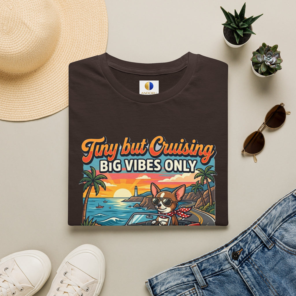 Big Vibes Only Beach Cruise T-Shirt — "Tiny but Cruising, Big Vibes Only" Retro Beach Dog Graphic