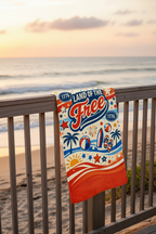 Land of the Free Patriotic Beach Towel — 4th of July American Flag Design