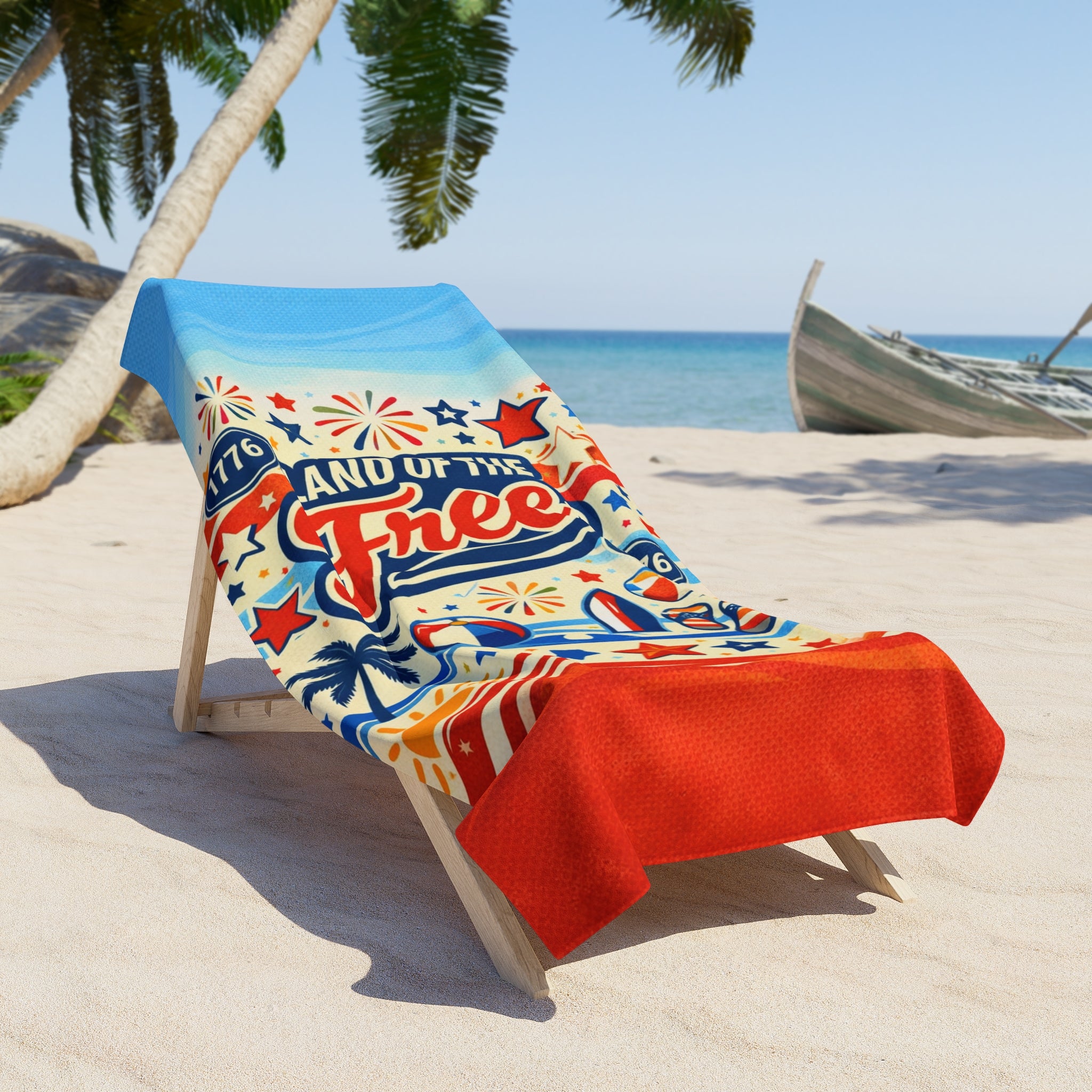 Land of the Free Patriotic Beach Towel — 4th of July American Flag Design