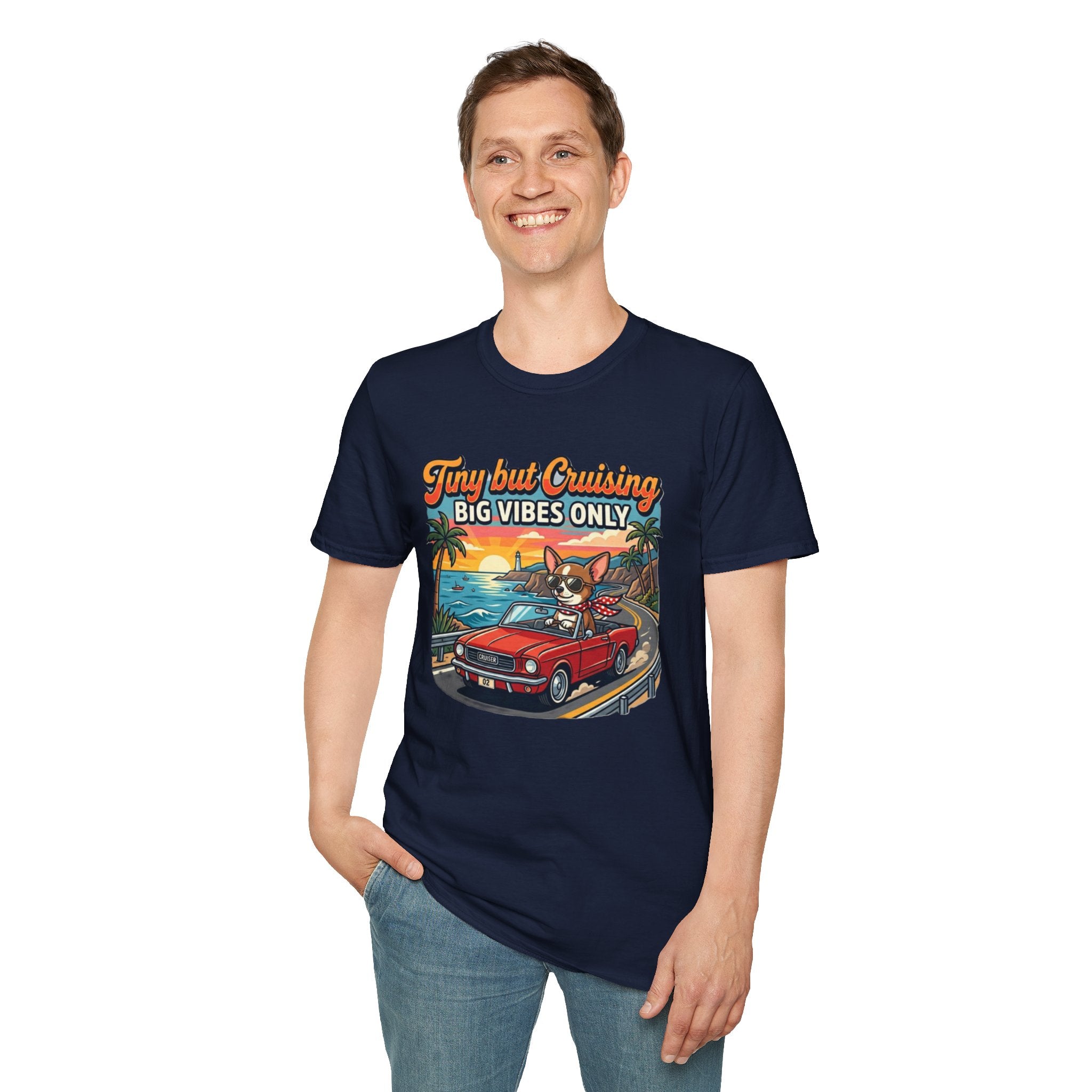 Big Vibes Only Beach Cruise T-Shirt — "Tiny but Cruising, Big Vibes Only" Retro Beach Dog Graphic
