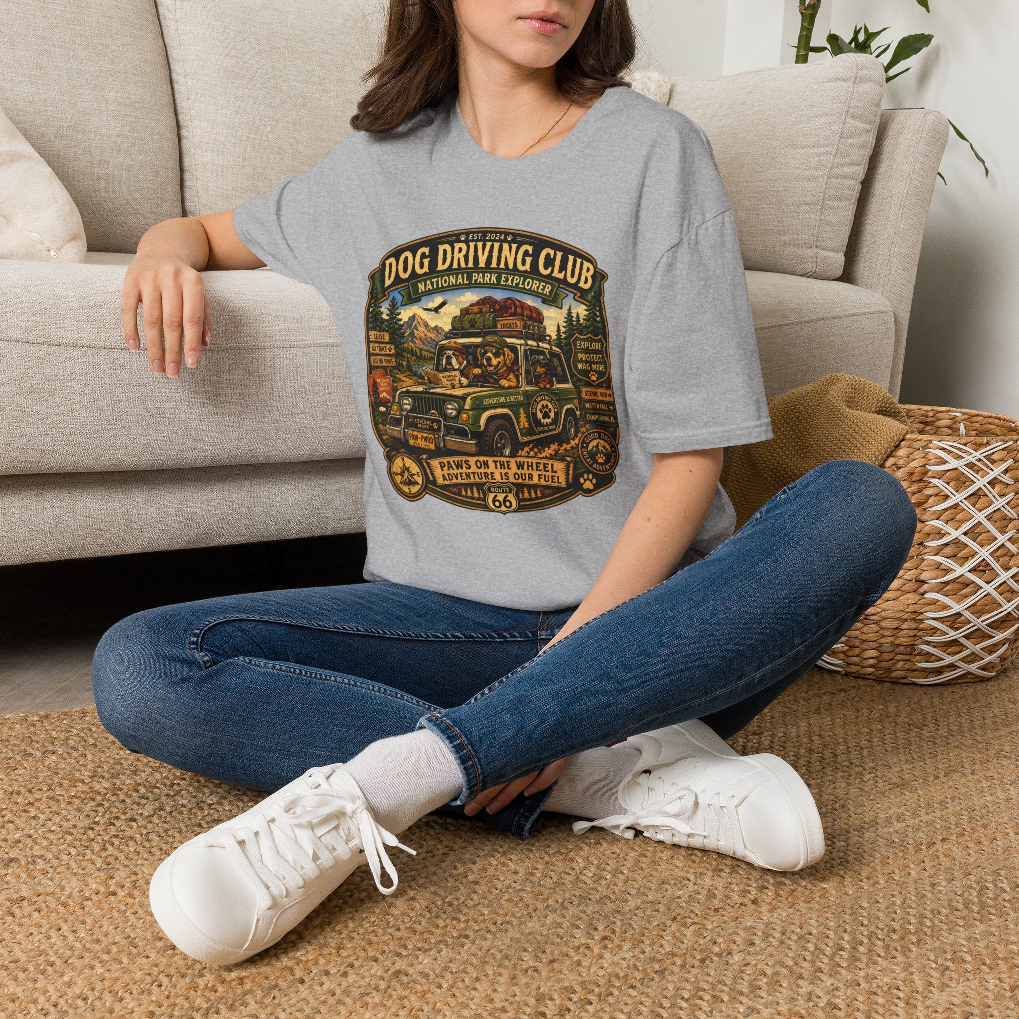 Dog Driving Club T‑Shirt — National Park Explorer Retro Pet Road Trip Tee