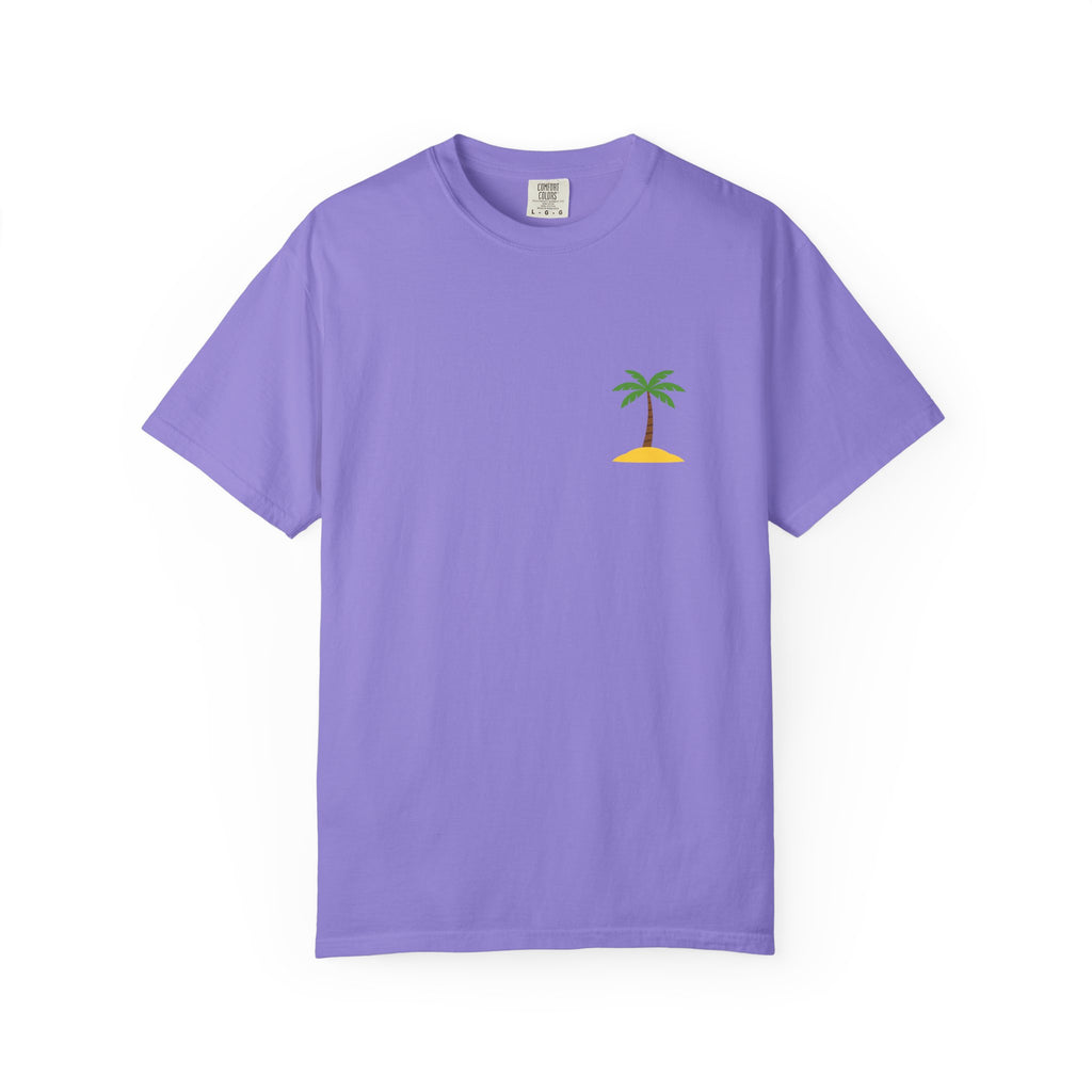 Palm Island Chest Tee — Minimal Tropical Graphic T-Shirt