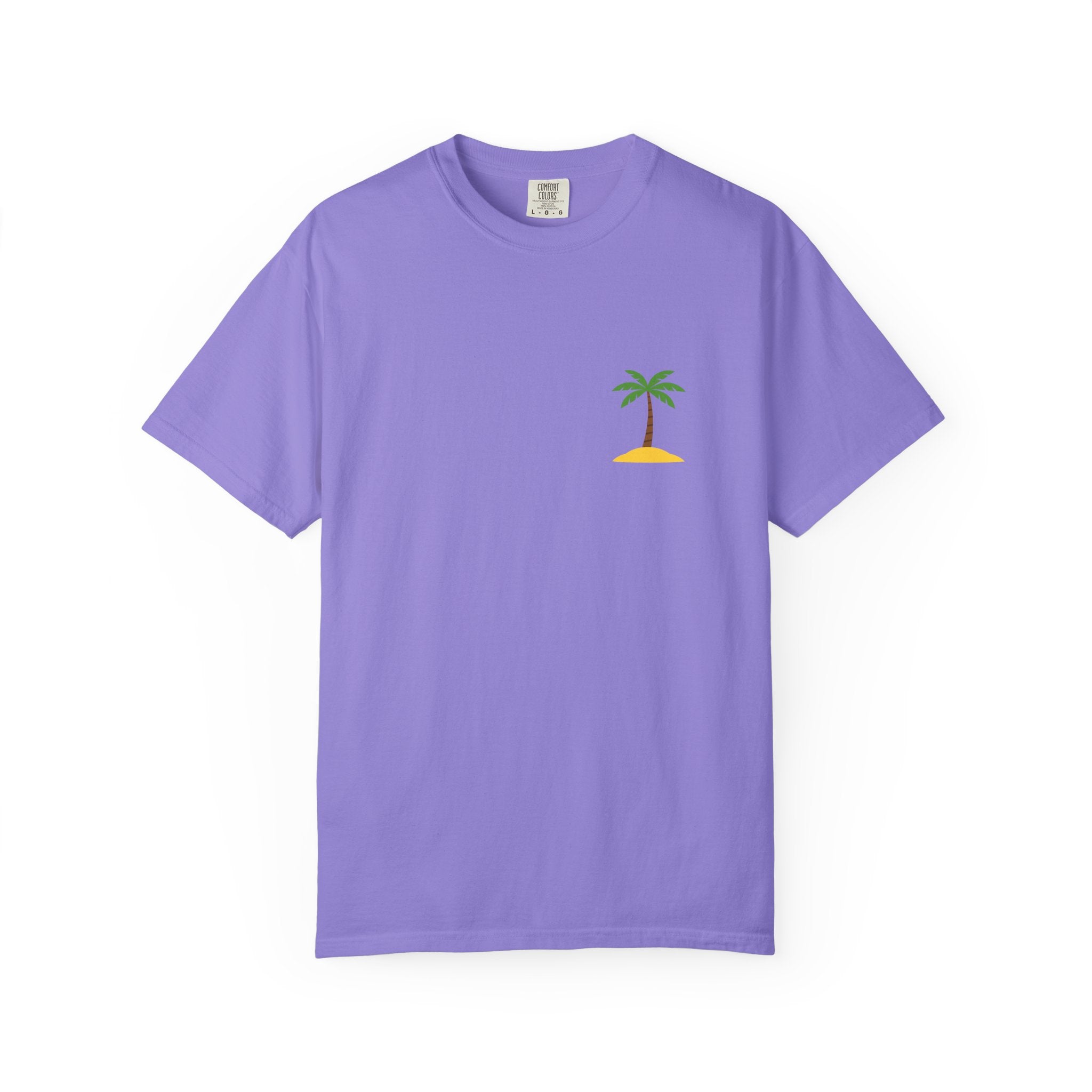 Palm Island Chest Tee — Minimal Tropical Graphic T-Shirt