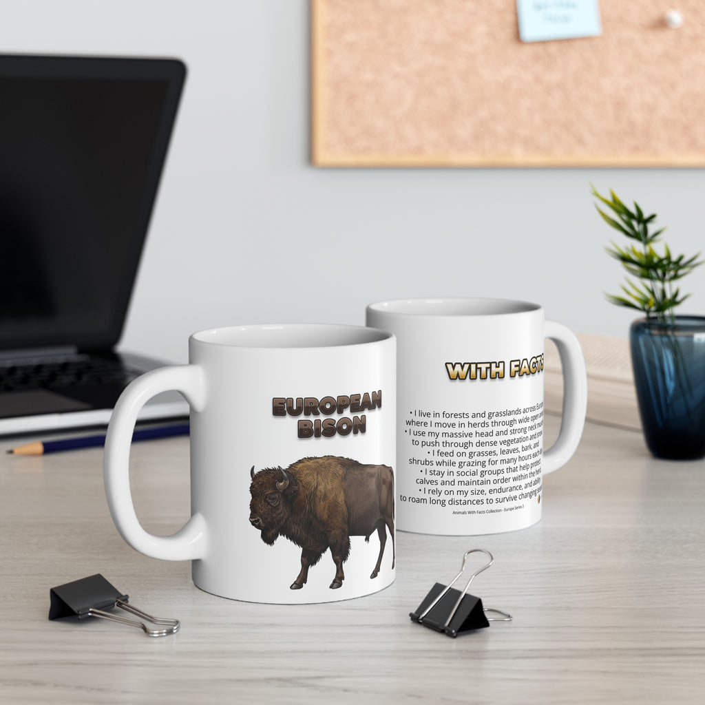 European Bison Coffee Mug – 11oz Ceramic Mug for Animals With Facts Series 3 Gifts