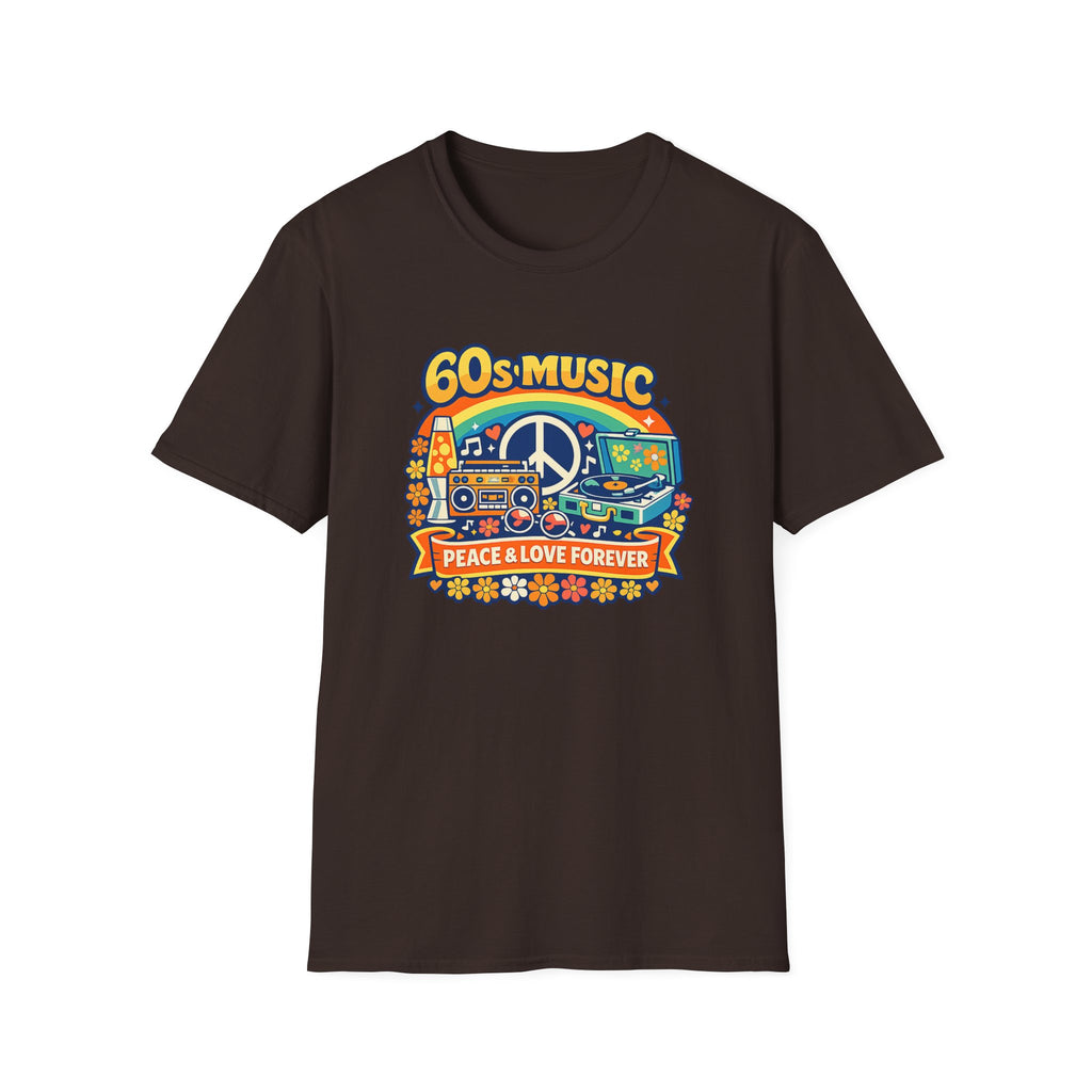 60s Music T-Shirt — Retro Peace & Love Vintage Radio Design
