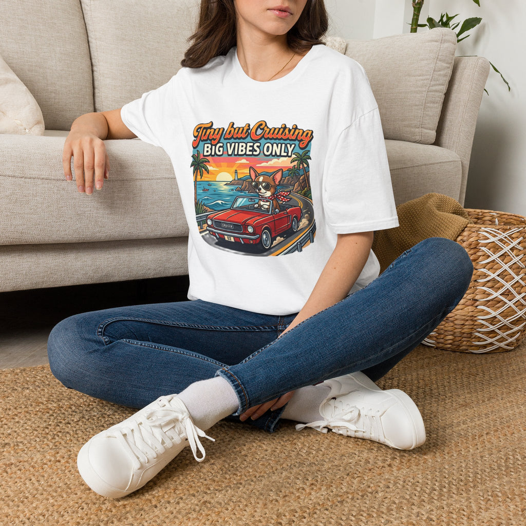 Big Vibes Only Beach Cruise T-Shirt — "Tiny but Cruising, Big Vibes Only" Retro Beach Dog Graphic