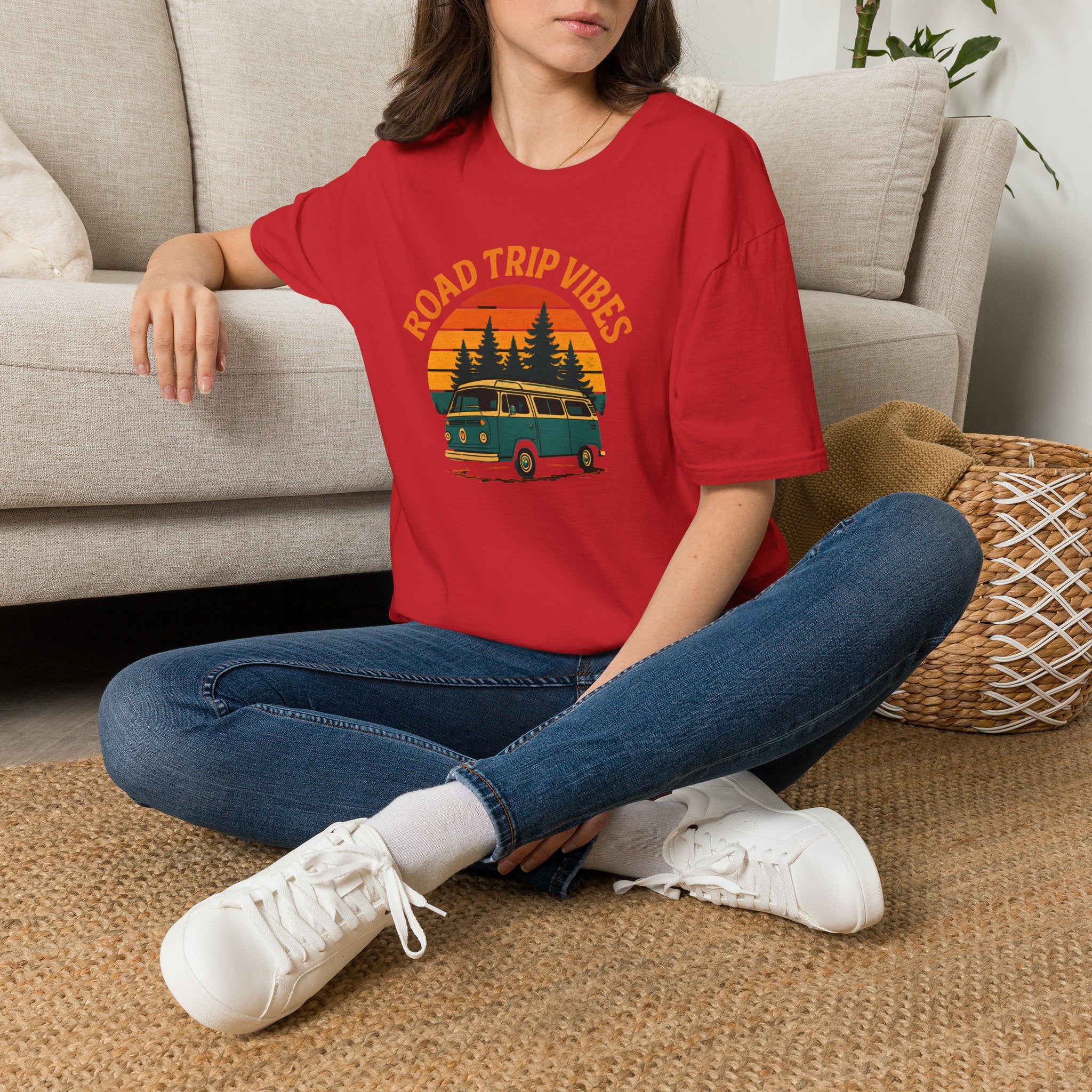 Road Trip Vibes T-Shirt — Retro Van Sunset Graphic