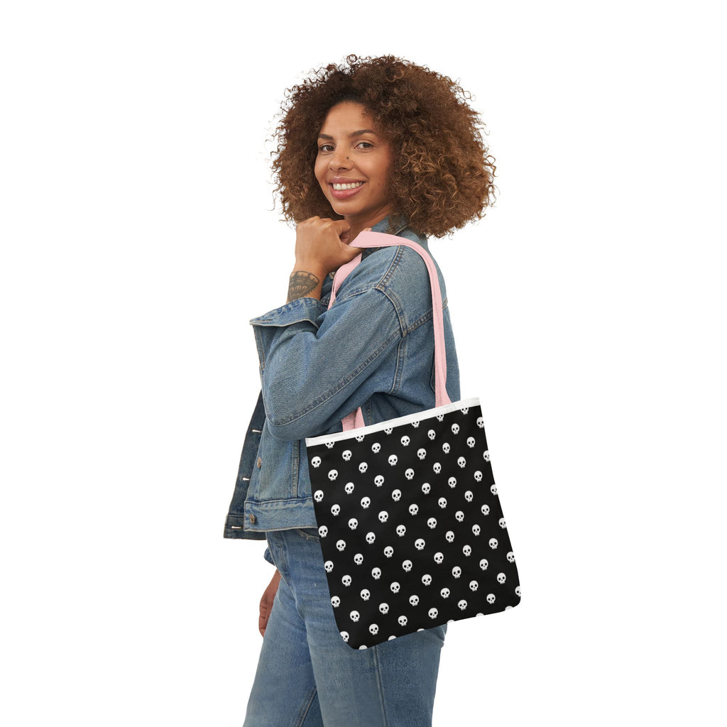 Halloween White Skulls Black Pattern Canvas Tote Bag
