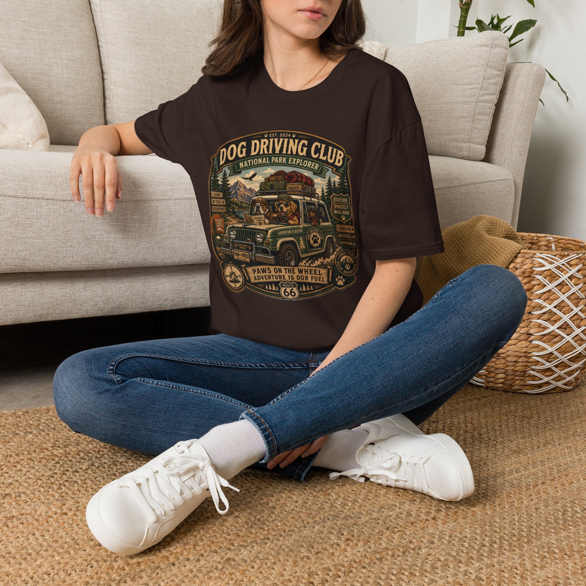 Dog Driving Club T‑Shirt — National Park Explorer Retro Pet Road Trip Tee