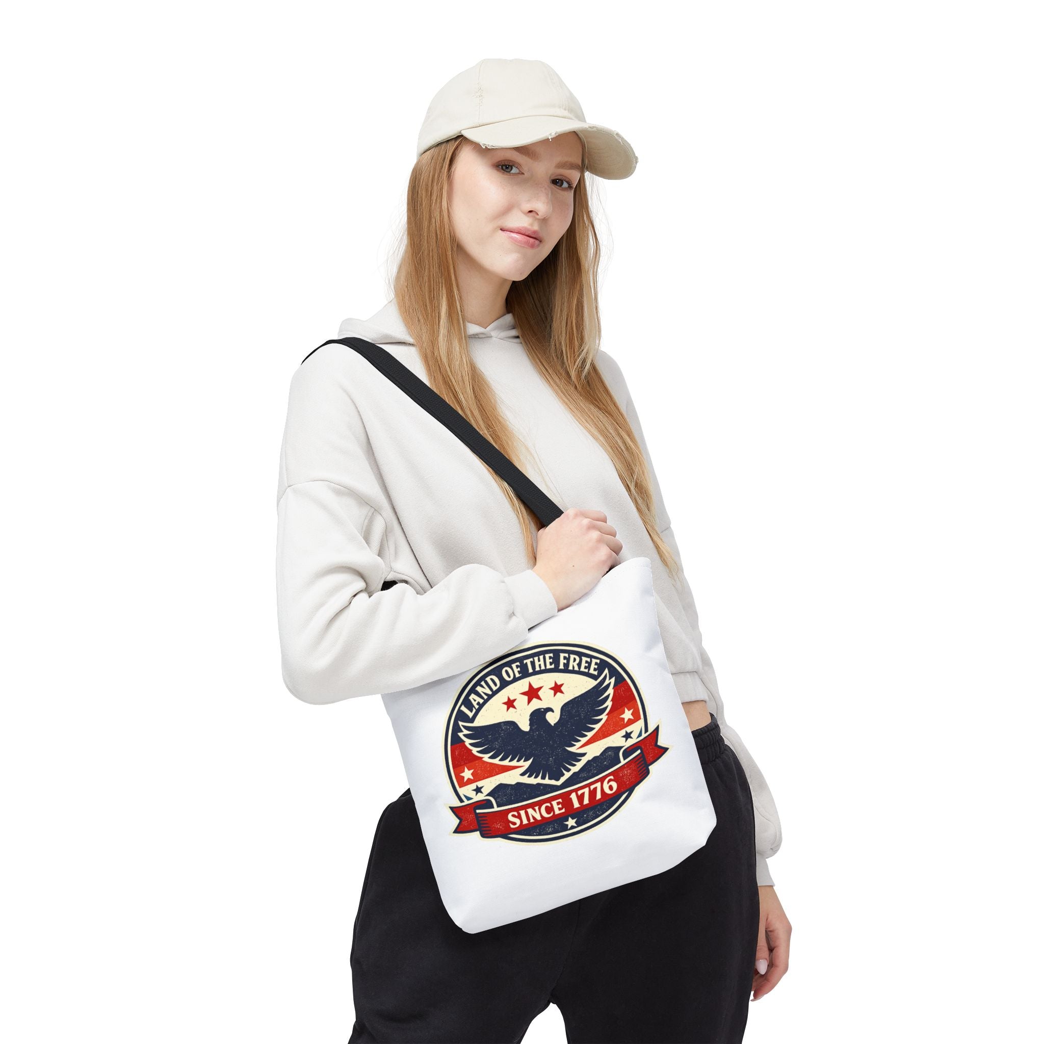 Patriotic Eagle Tote Bag - "Land of the Free Since 1776" Americana Canvas Tote