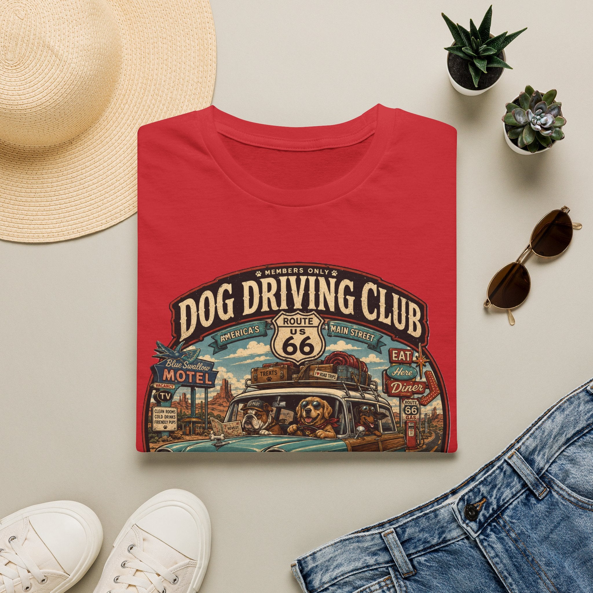 The Dog Driving Club T‑Shirt — Route 66 Retro Pet Road Trip Tee