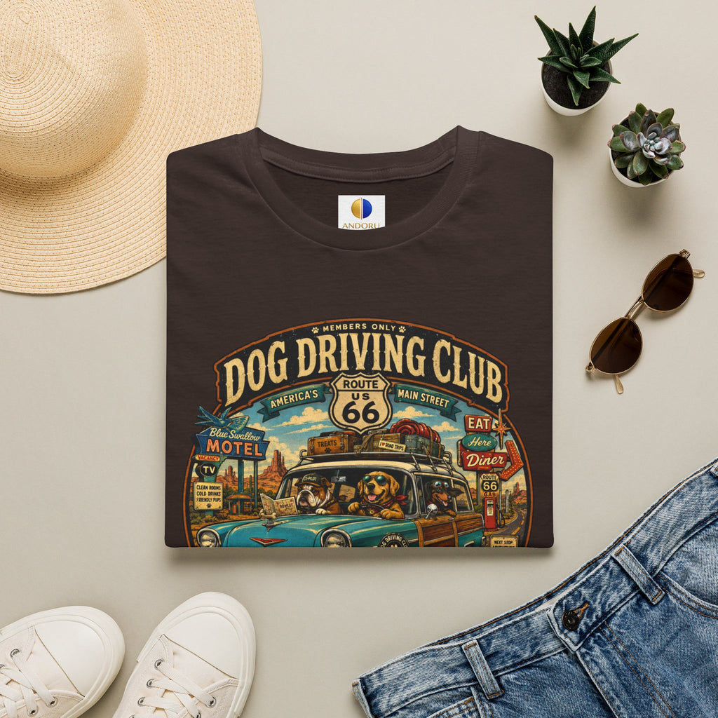 Dog Driving Club T‑Shirt — Route 66 Retro Pet Road Trip Tee