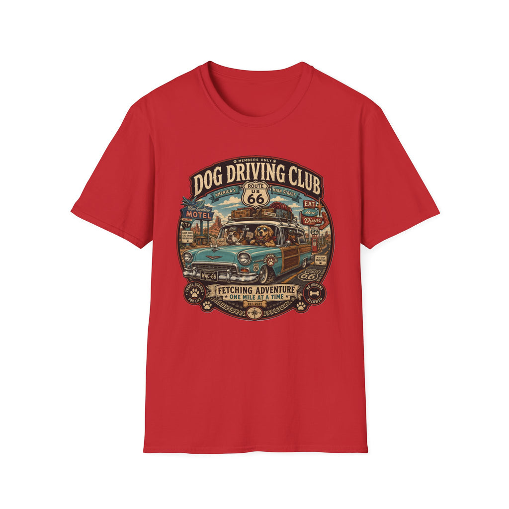 The Dog Driving Club T‑Shirt — Route 66 Retro Pet Road Trip Tee