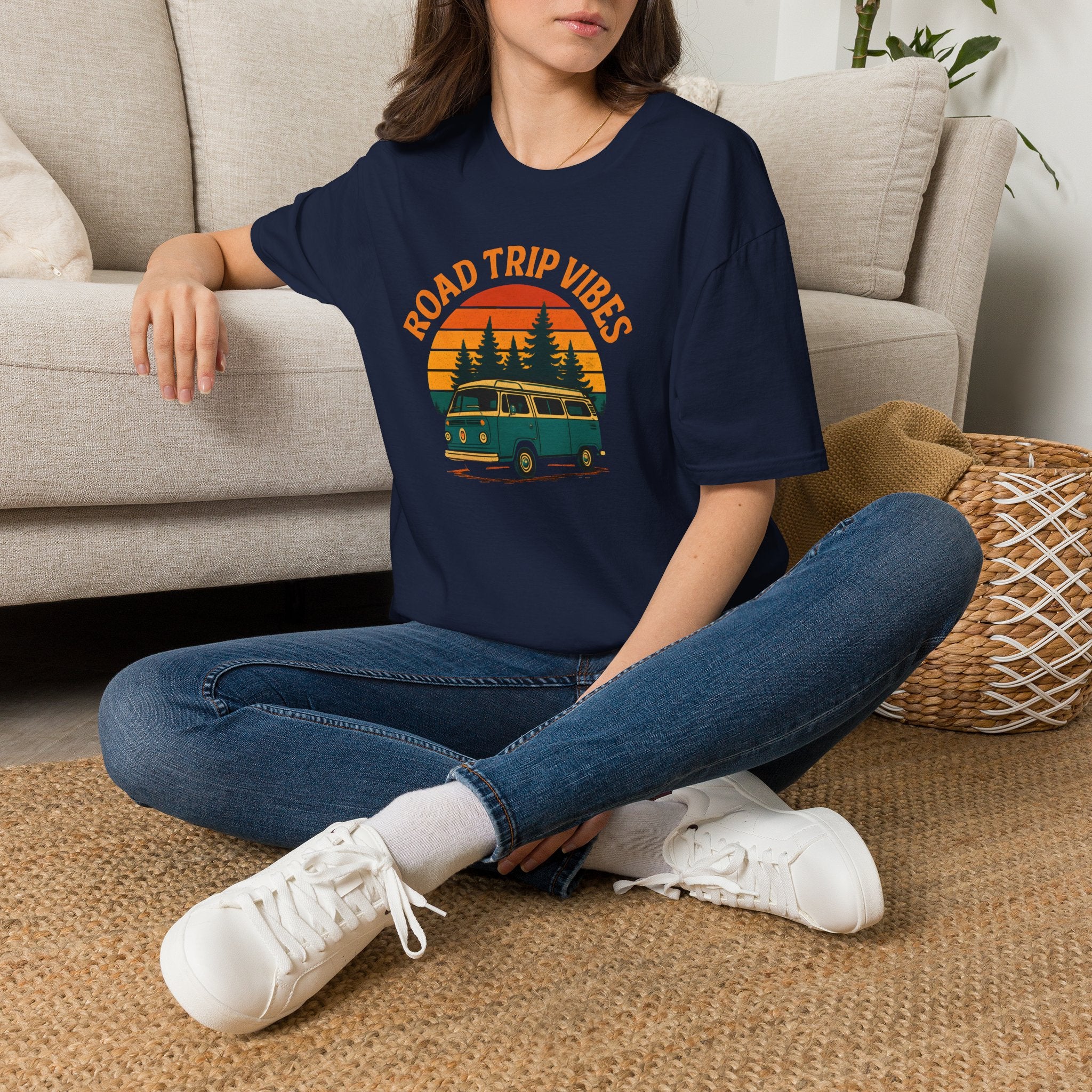 Road Trip Vibes T-Shirt — Retro Van Sunset Graphic