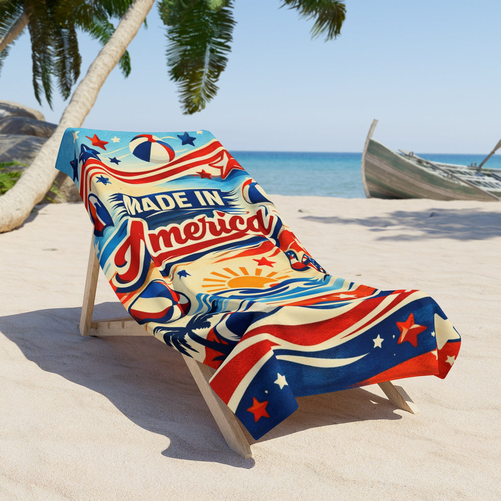 Made in America Patriotic Beach Towel — 4th of July American Flag Design