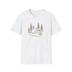 Camping Tent Tee — Minimal Lakeside Campfire Graphic T-Shirt