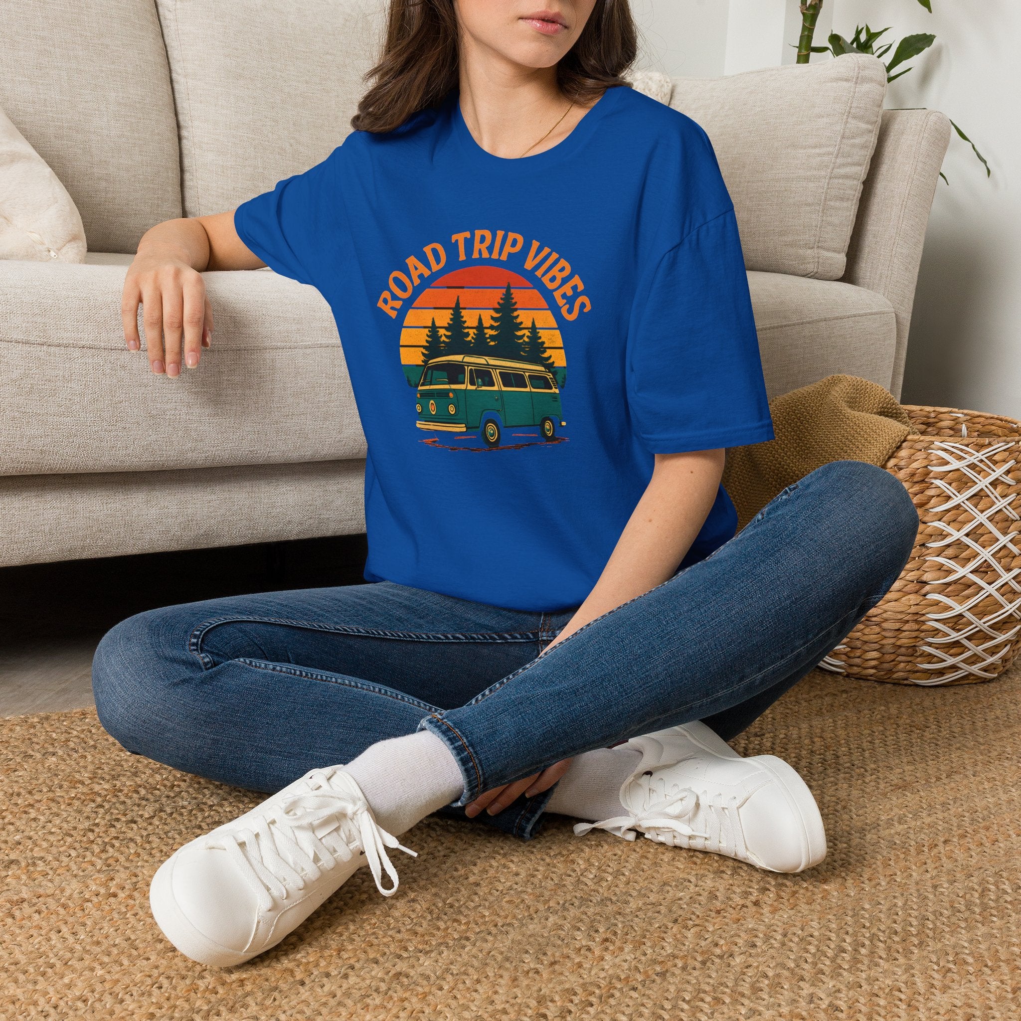 Road Trip Vibes T-Shirt — Retro Van Sunset Graphic