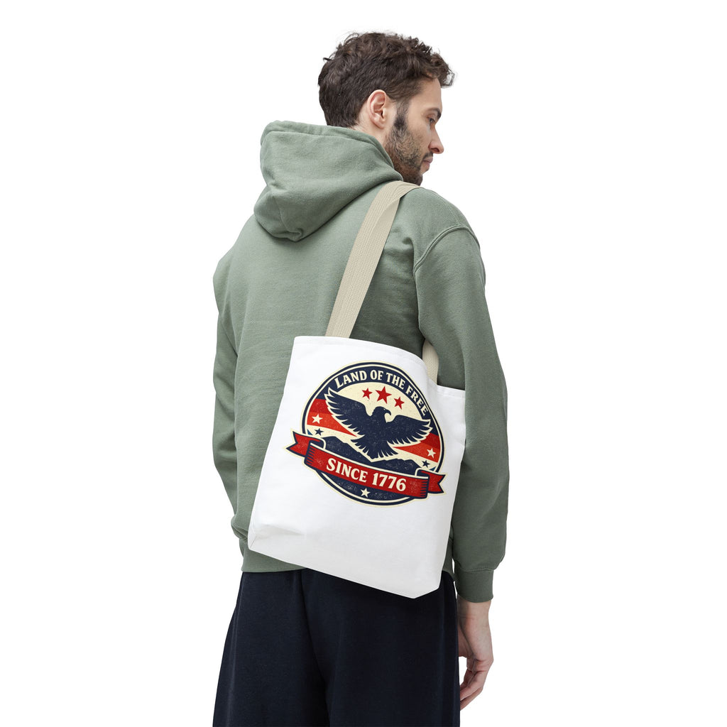 Patriotic Eagle Tote Bag - "Land of the Free Since 1776" Americana Canvas Tote