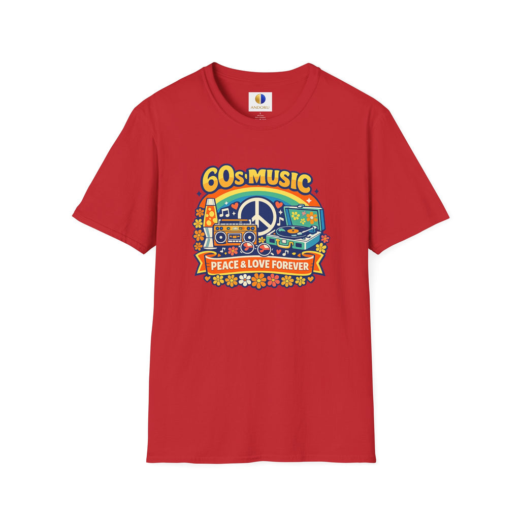 60s Music T-Shirt — Retro Peace & Love Vintage Radio Design