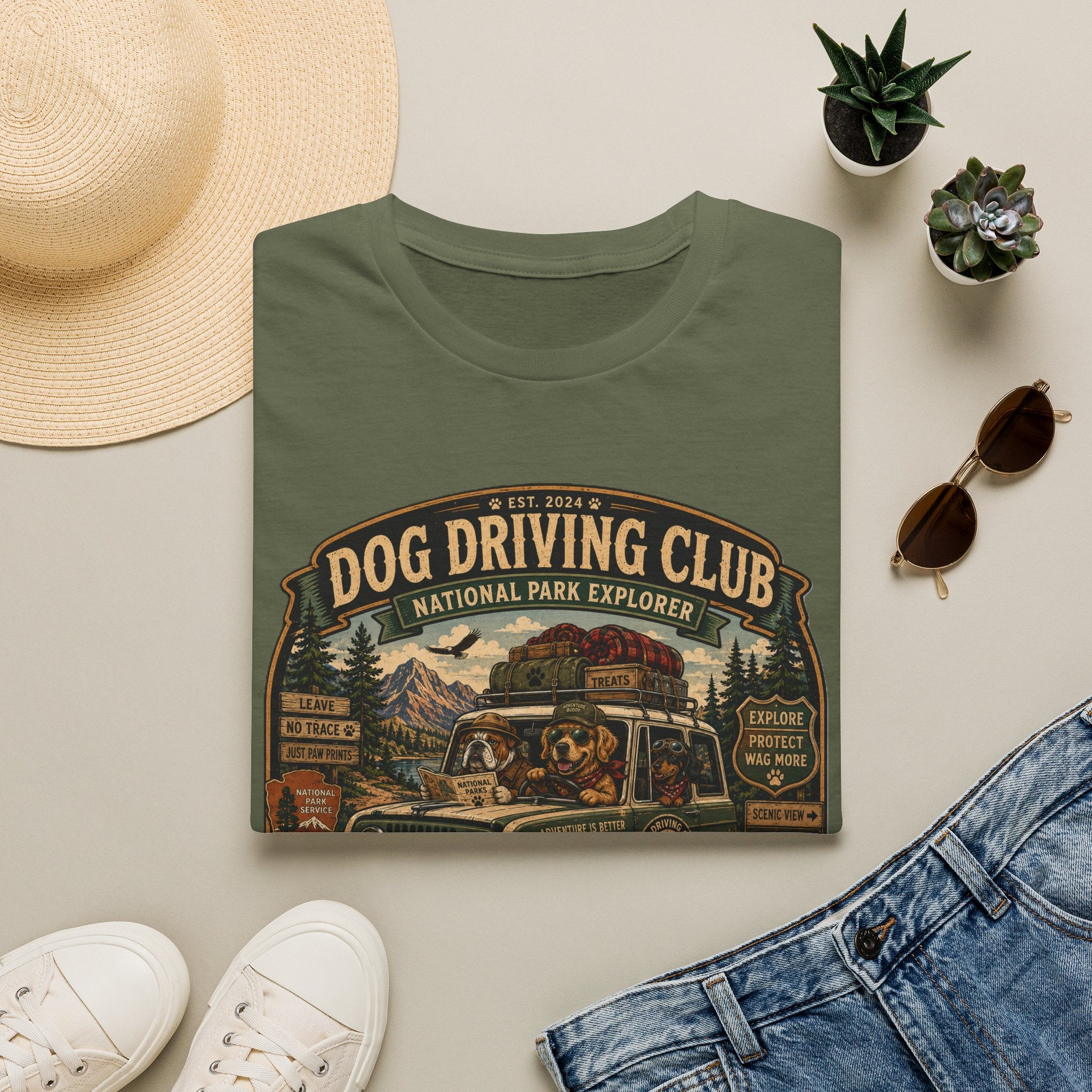 Dog Driving Club T‑Shirt — National Park Explorer Retro Pet Road Trip Tee