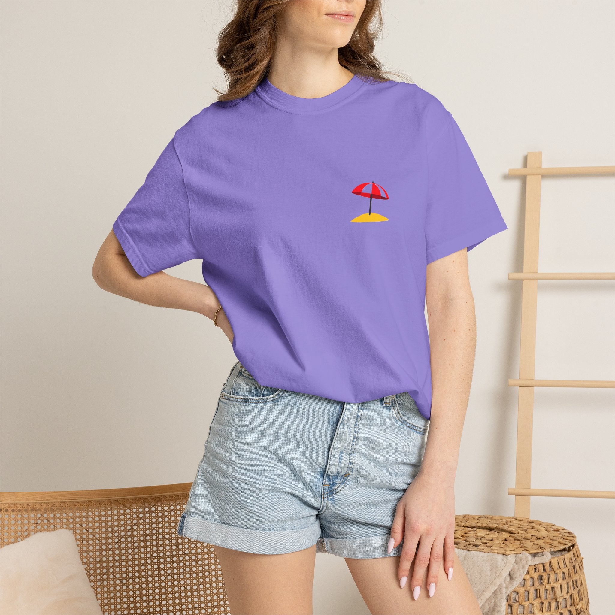 Beach Umbrella Pocket T-Shirt — Minimal Summer Graphic Tee
