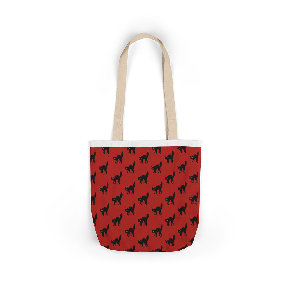 Halloween Spooky Black Cat Red Pattern Canvas Tote Bag