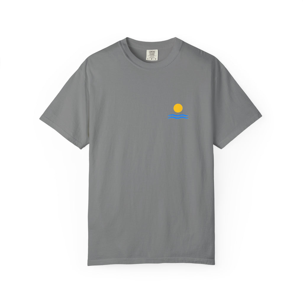Sunrise Waves T-Shirt — Minimal Beach Pocket Graphic