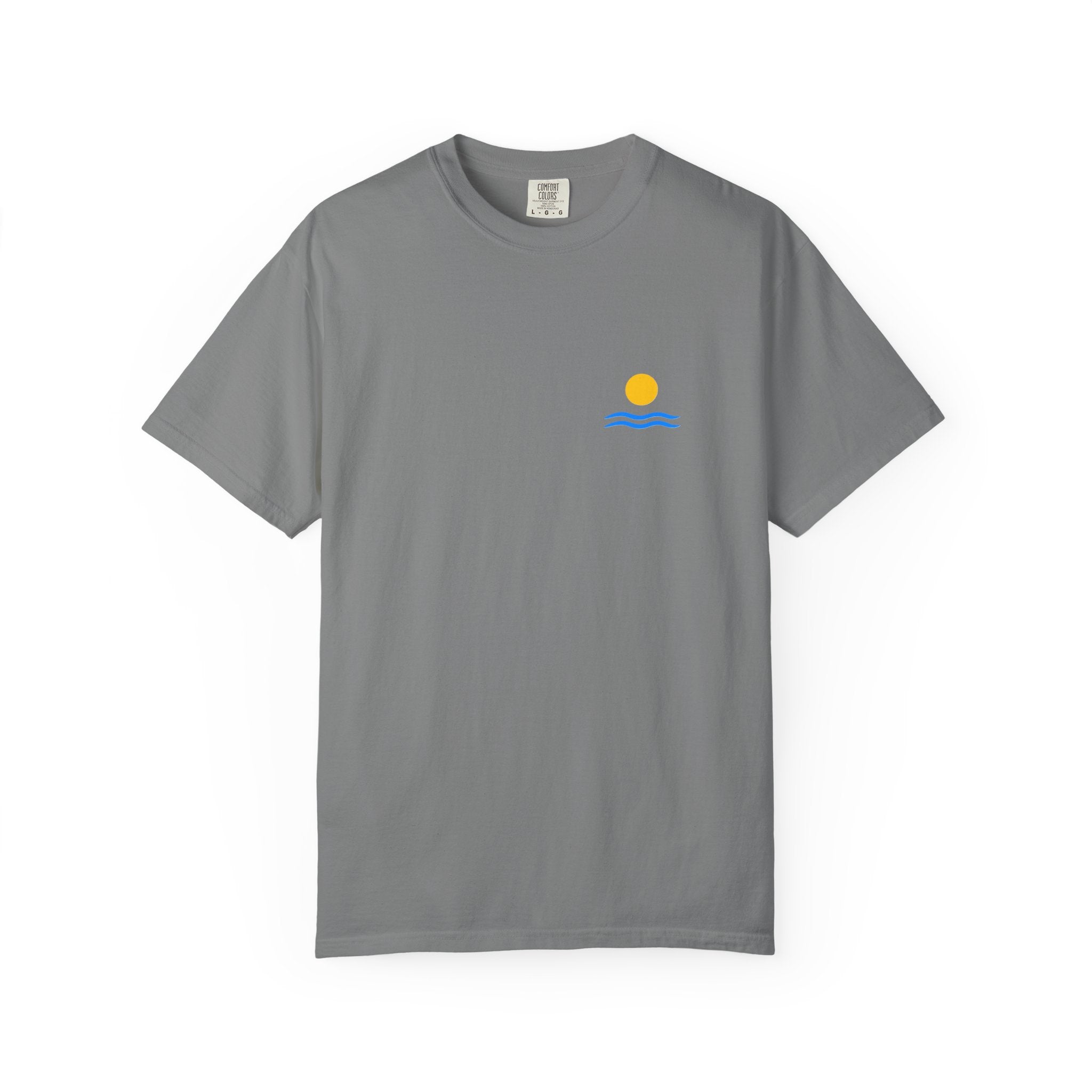 Sunrise Waves T-Shirt — Minimal Beach Pocket Graphic