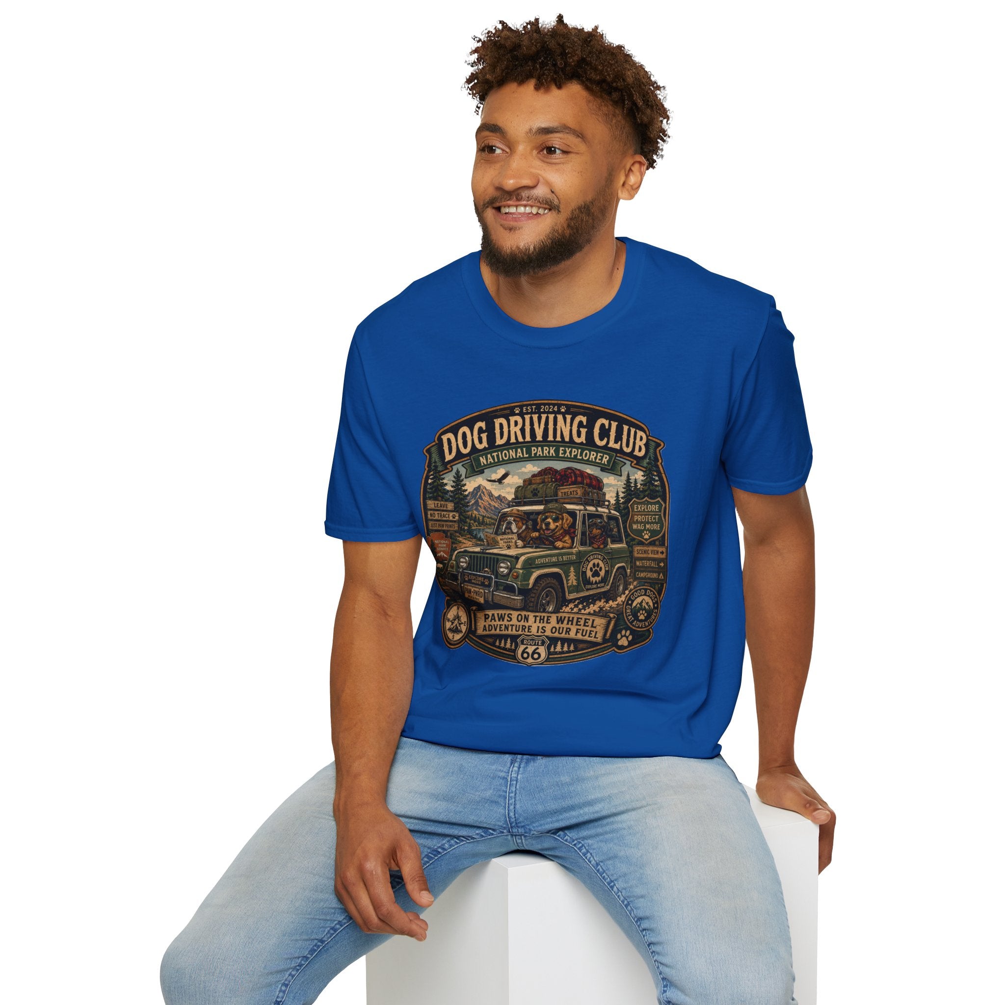 Dog Driving Club T‑Shirt — National Park Explorer Retro Pet Road Trip Tee