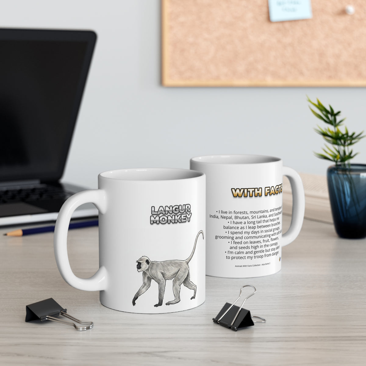 Langur Monkey Coffee Mug – 11oz Ceramic Mug for Animals With Facts Series 2 Gifts