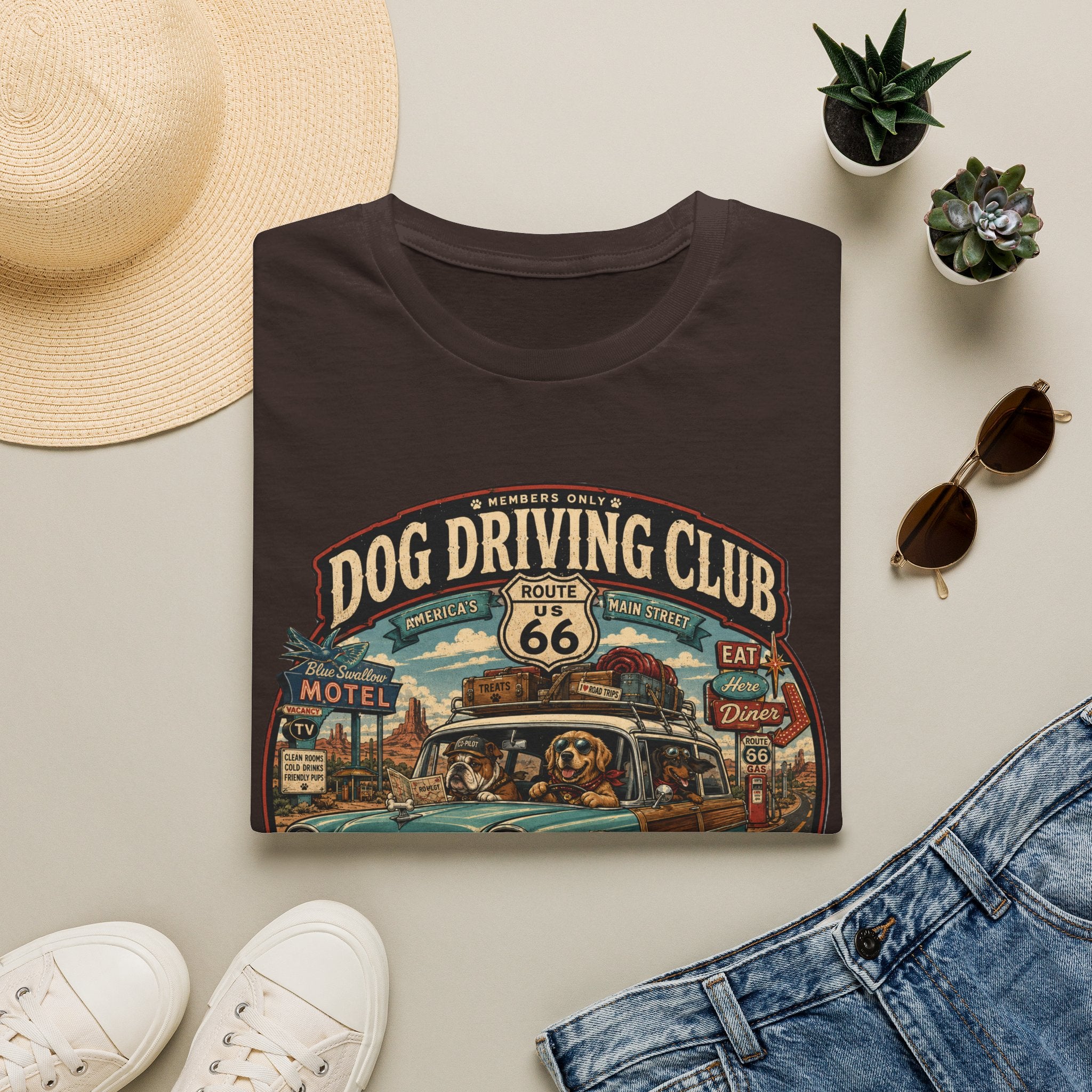 The Dog Driving Club T‑Shirt — Route 66 Retro Pet Road Trip Tee