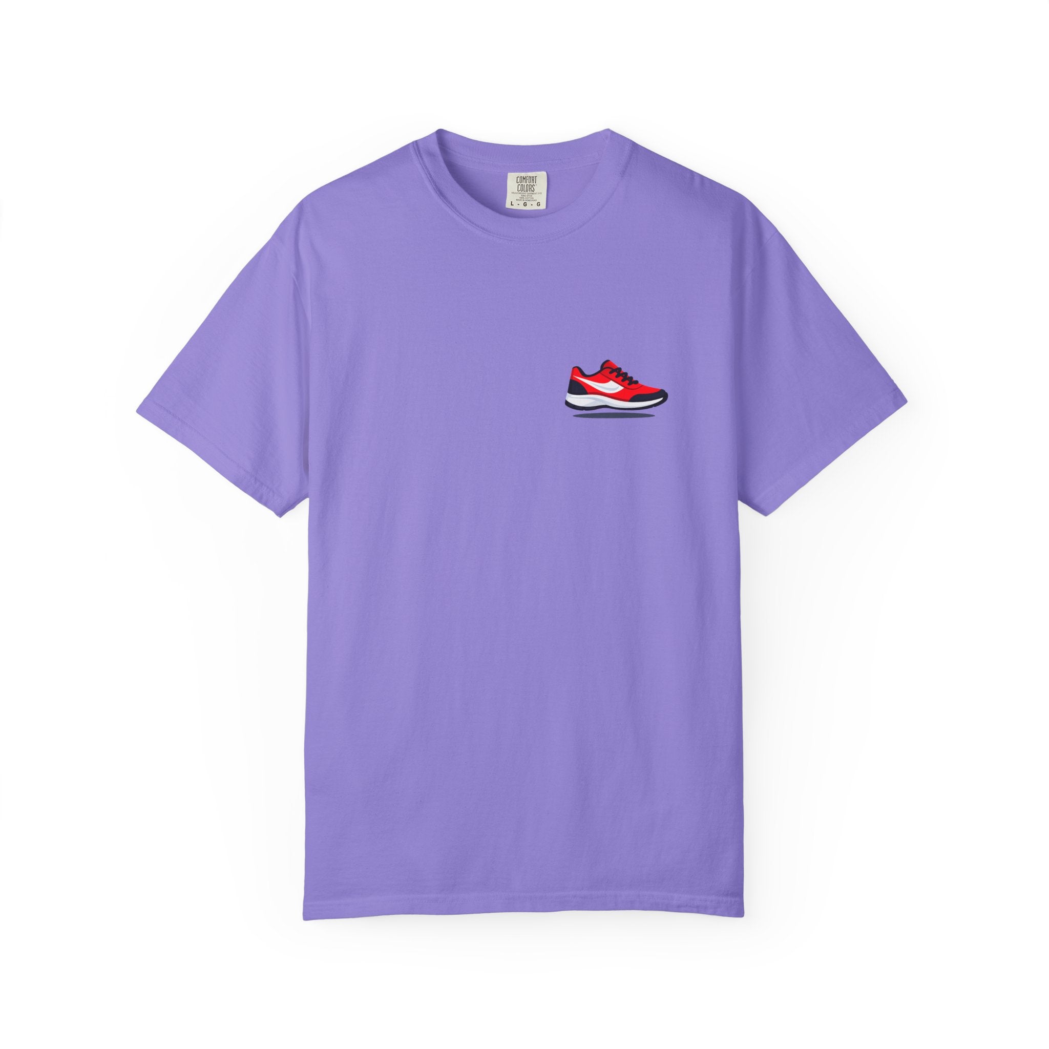 Sneaker Chest Tee — Minimal Red Running Shoe Graphic