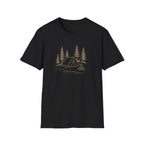Camping Tent Tee — Minimal Lakeside Campfire Graphic T-Shirt