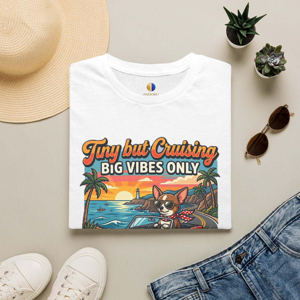 Big Vibes Only Beach Cruise T-Shirt — "Tiny but Cruising, Big Vibes Only" Retro Beach Dog Graphic