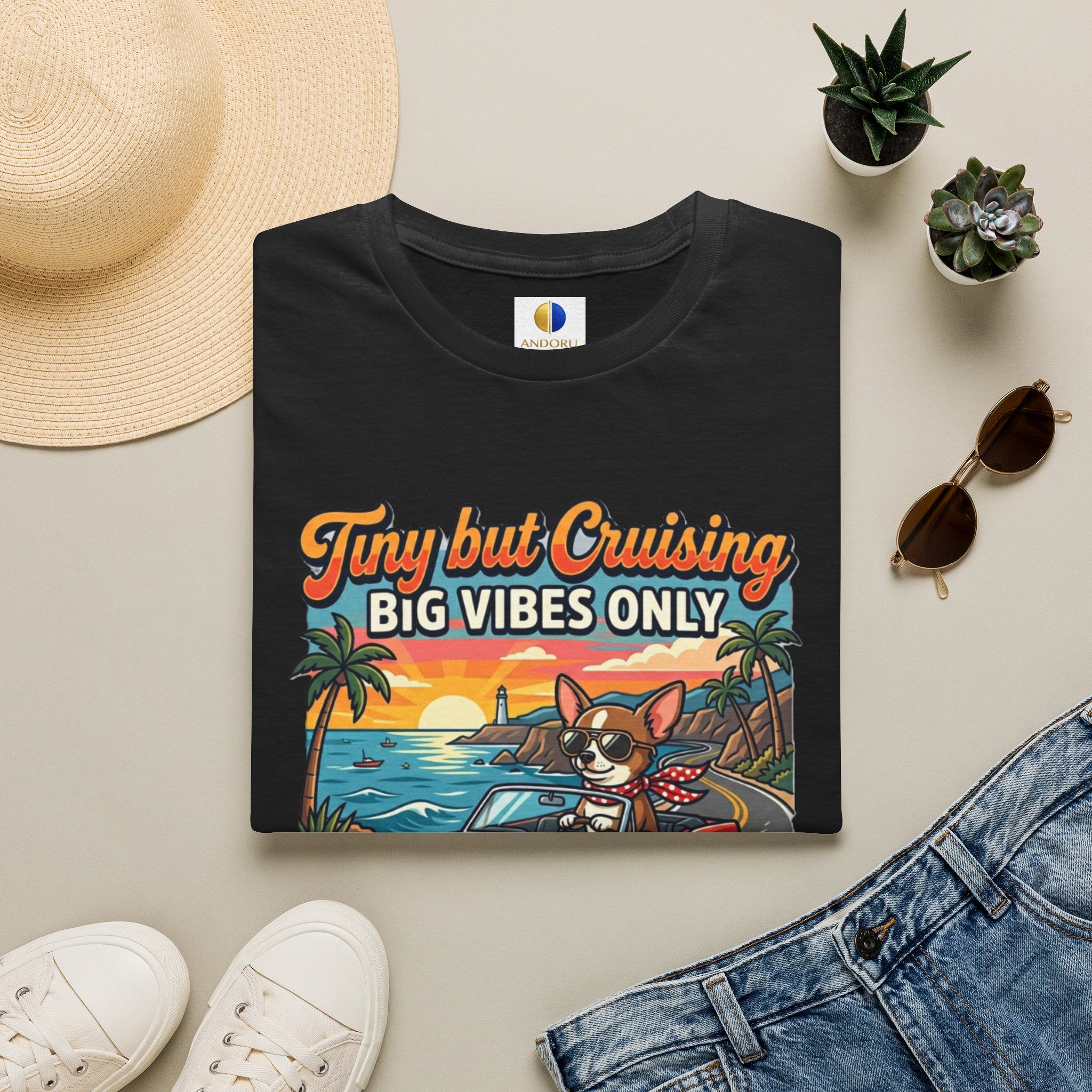 Big Vibes Only Beach Cruise T-Shirt — "Tiny but Cruising, Big Vibes Only" Retro Beach Dog Graphic