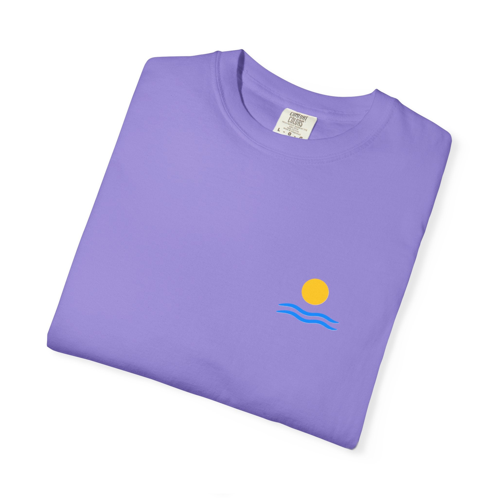 Sunrise Waves T-Shirt — Minimal Beach Pocket Graphic