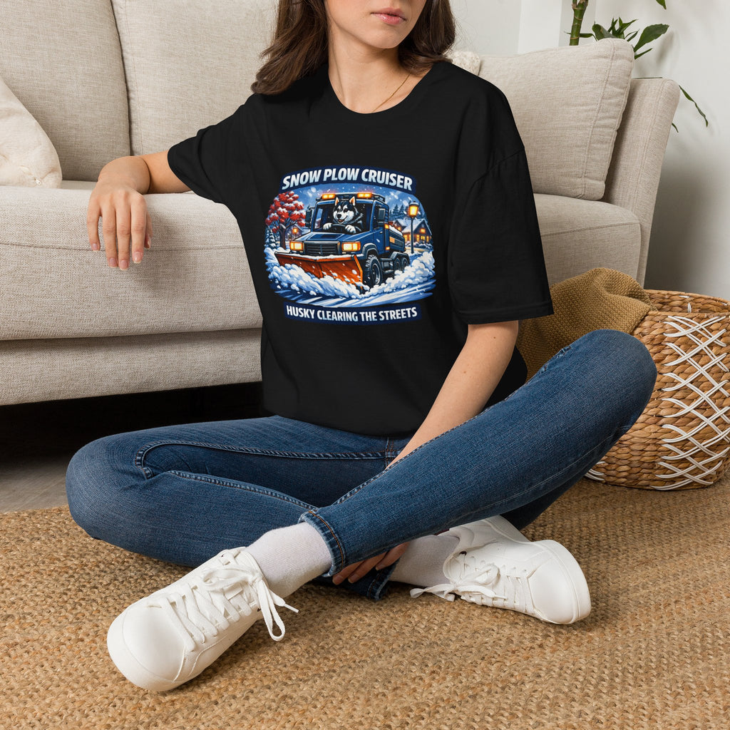 Snow Plow Cruiser T-Shirt — Husky Driving Plow Winter Tee