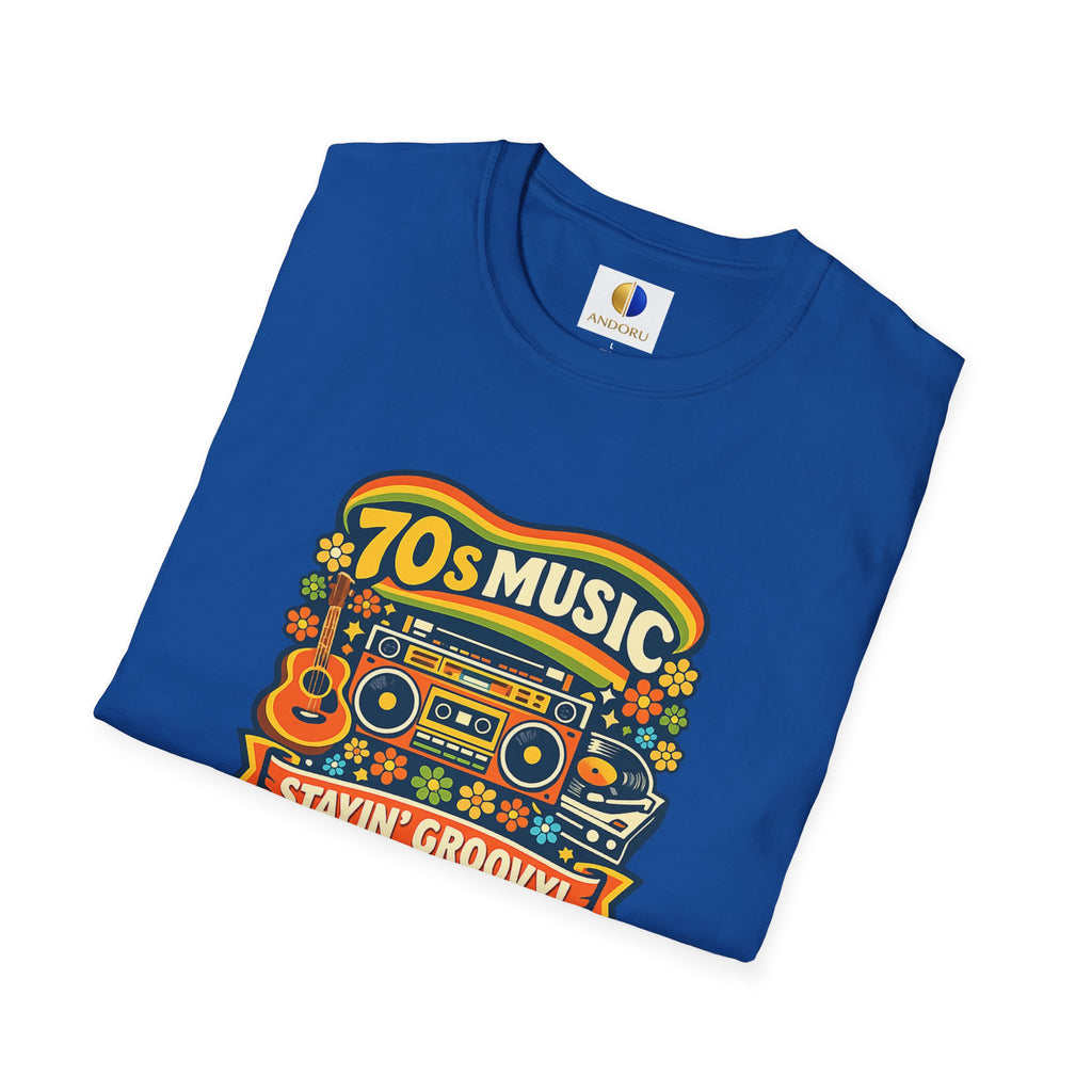 70s Music Retro T-Shirt — "Stayin' Groovy" Vintage Boombox & Floral Tee