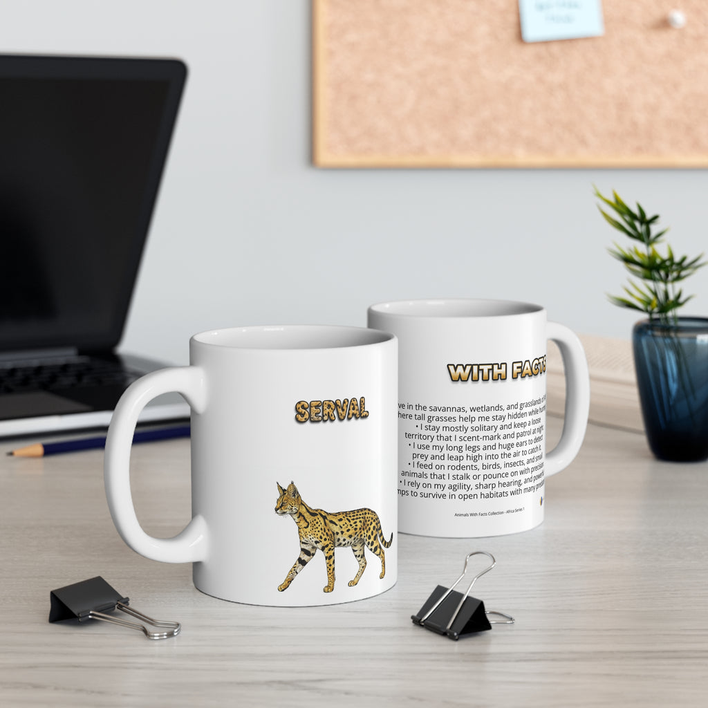 Serval Coffee Mug – 11oz Ceramic Mug for Animals With Facts Series 1 Gifts