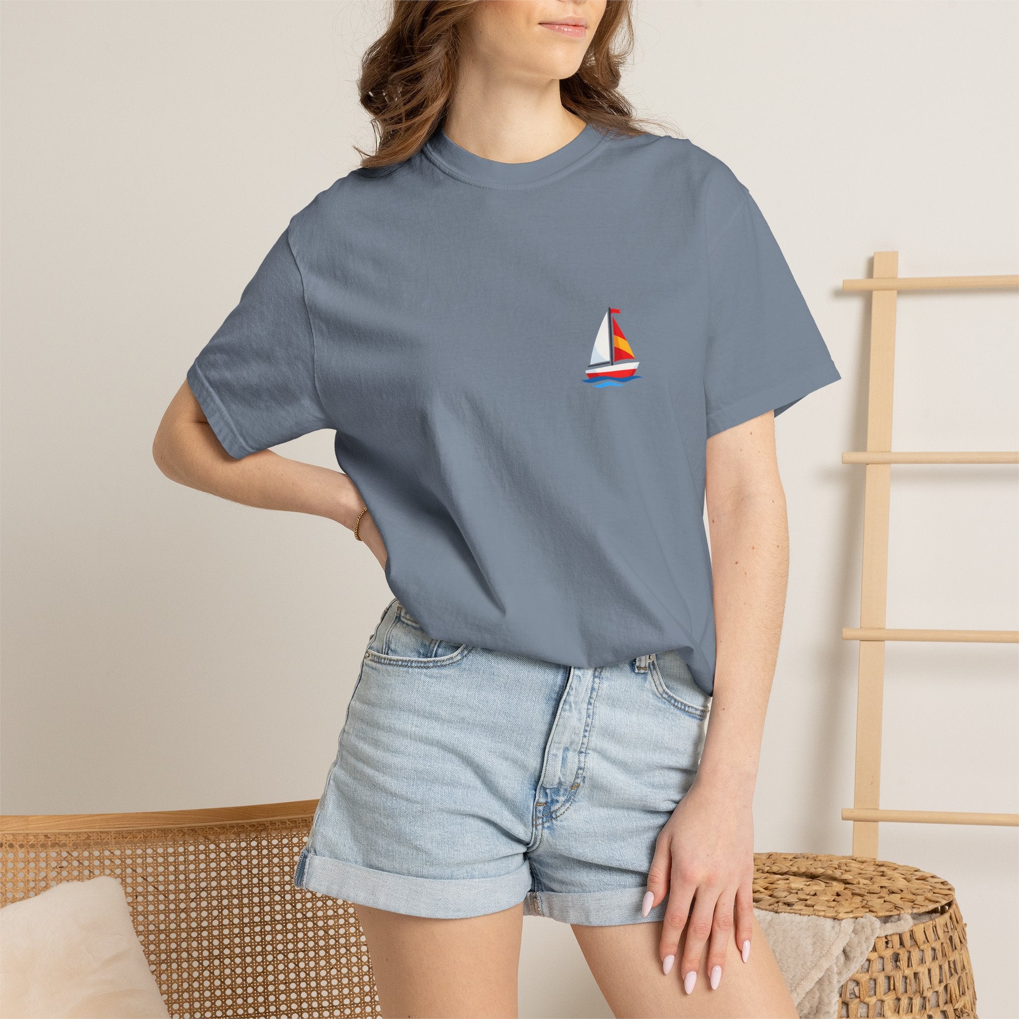 Sailboat Pocket T-Shirt — Colorful Minimal Nautical Tee