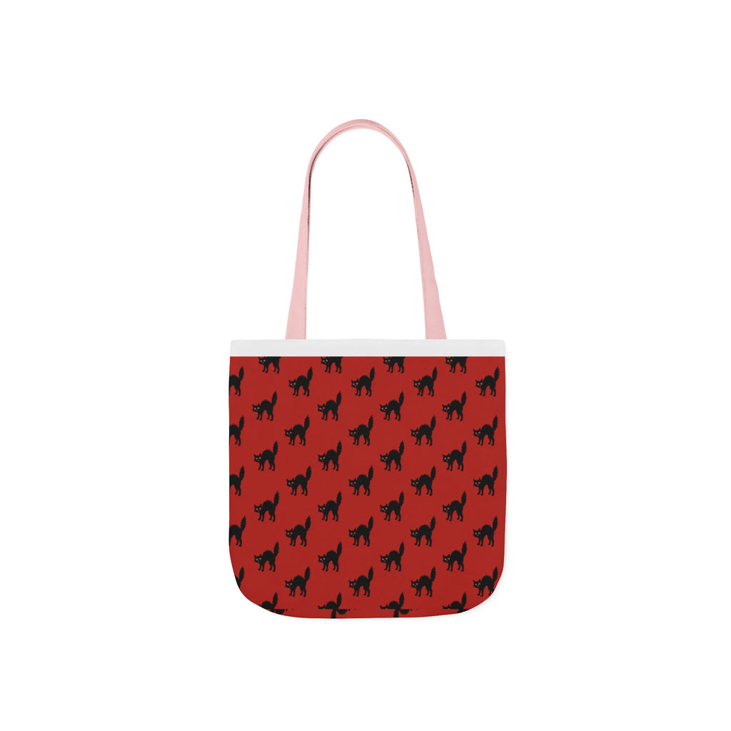 Halloween Spooky Black Cat Red Pattern Canvas Tote Bag