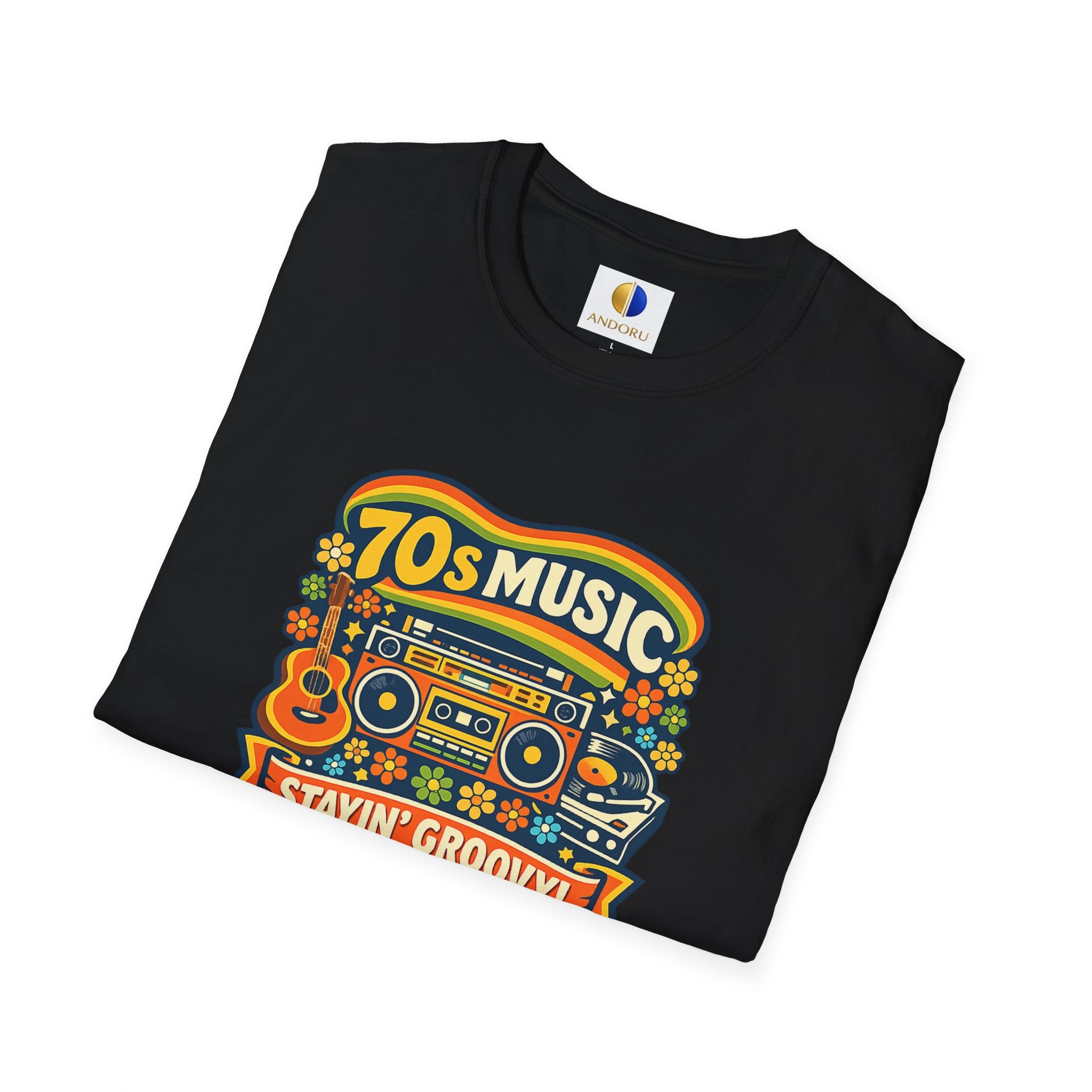70s Music Retro T-Shirt — "Stayin' Groovy" Vintage Boombox & Floral Tee