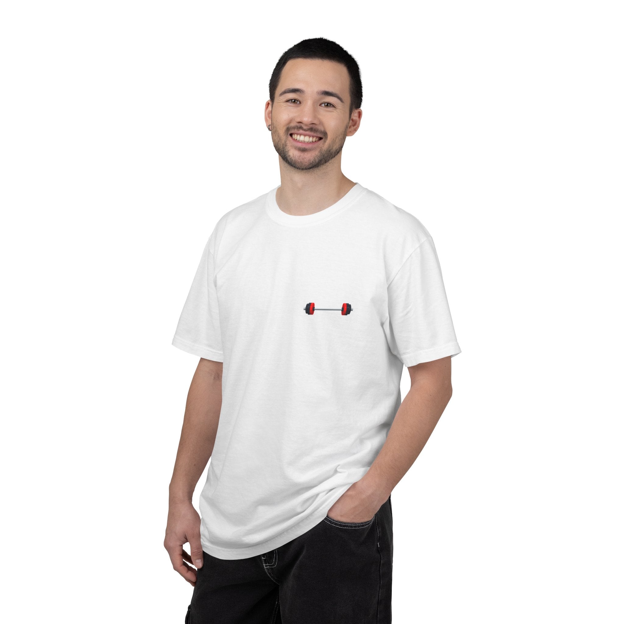 Barbell Minimalist T-Shirt — Small Chest Dumbbell Gym Tee