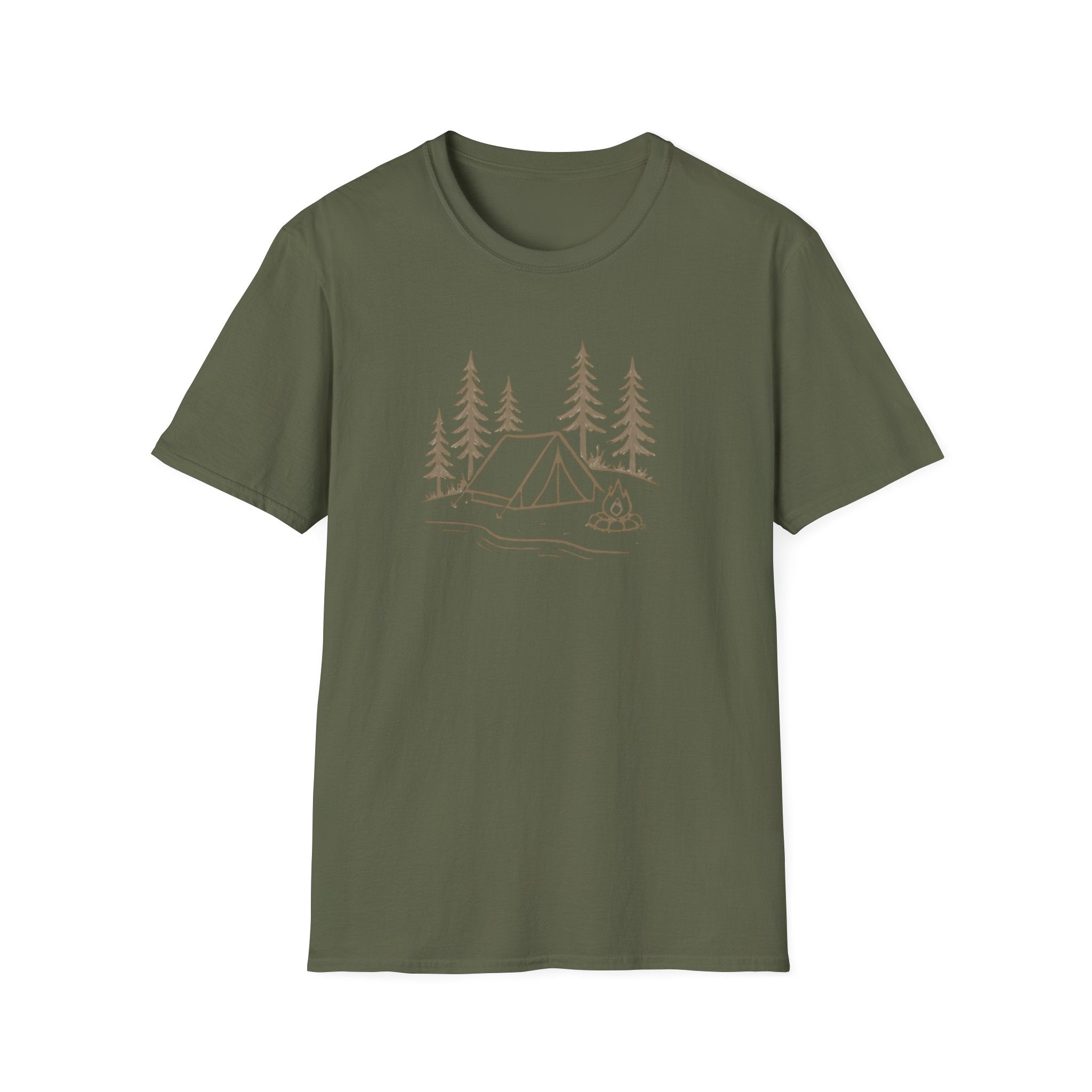 Camping Tent Tee — Minimal Lakeside Campfire Graphic T-Shirt