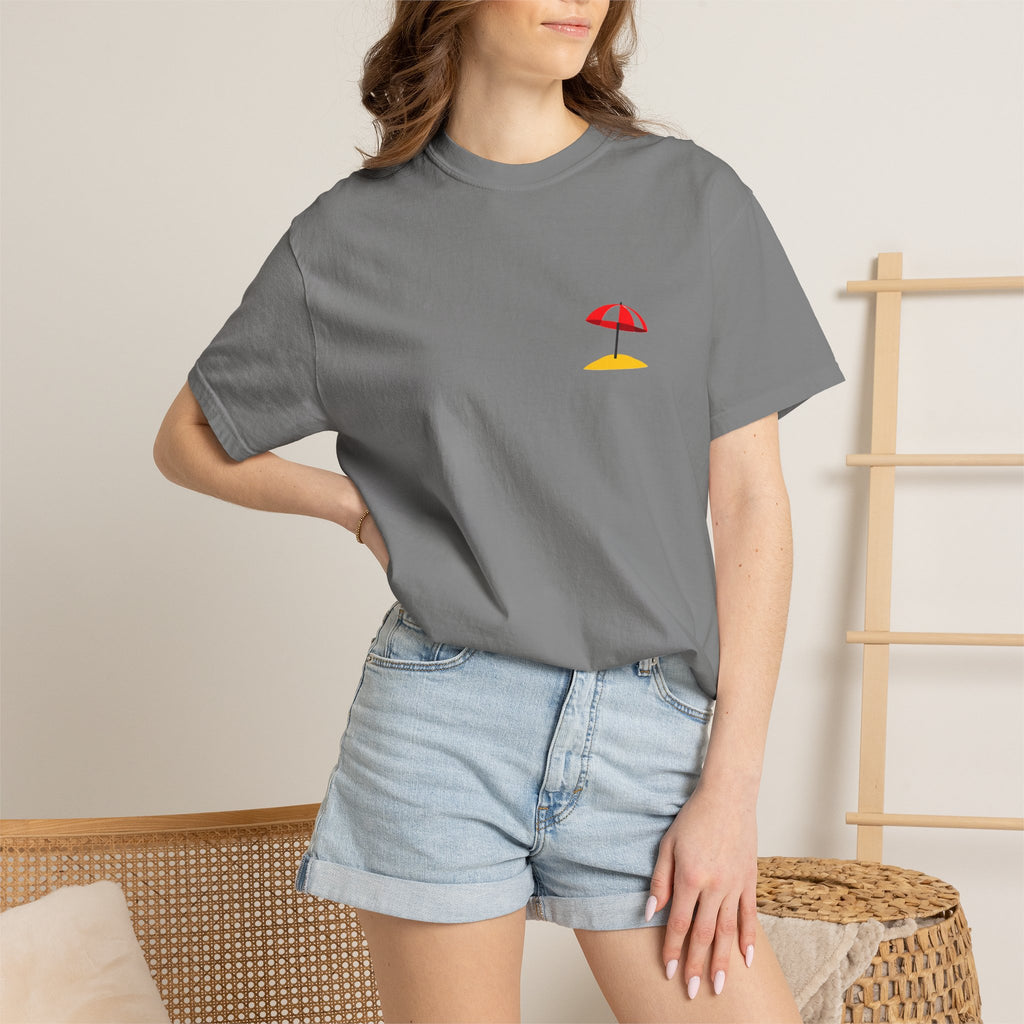 Beach Umbrella Pocket T-Shirt — Minimal Summer Graphic Tee