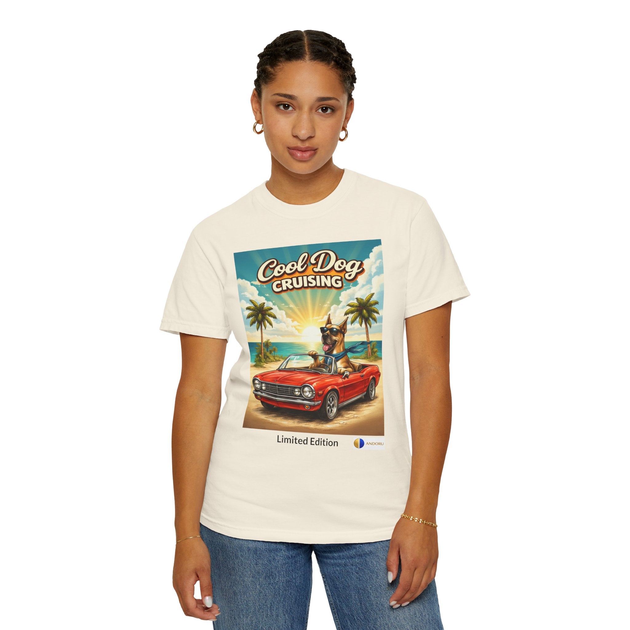 Cool Dog Cruising T-Shirt — Vintage Retro Beach Car Design Limited Edition