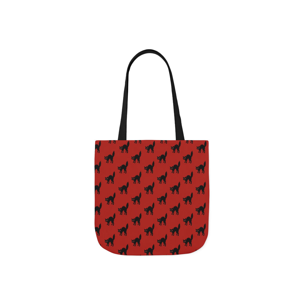 Halloween Spooky Black Cat Red Pattern Canvas Tote Bag