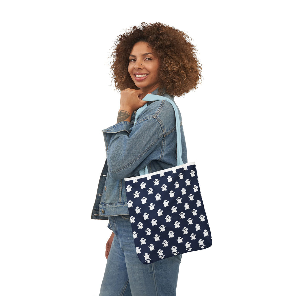 Halloween White Ghost Blue Pattern Canvas Tote Bag