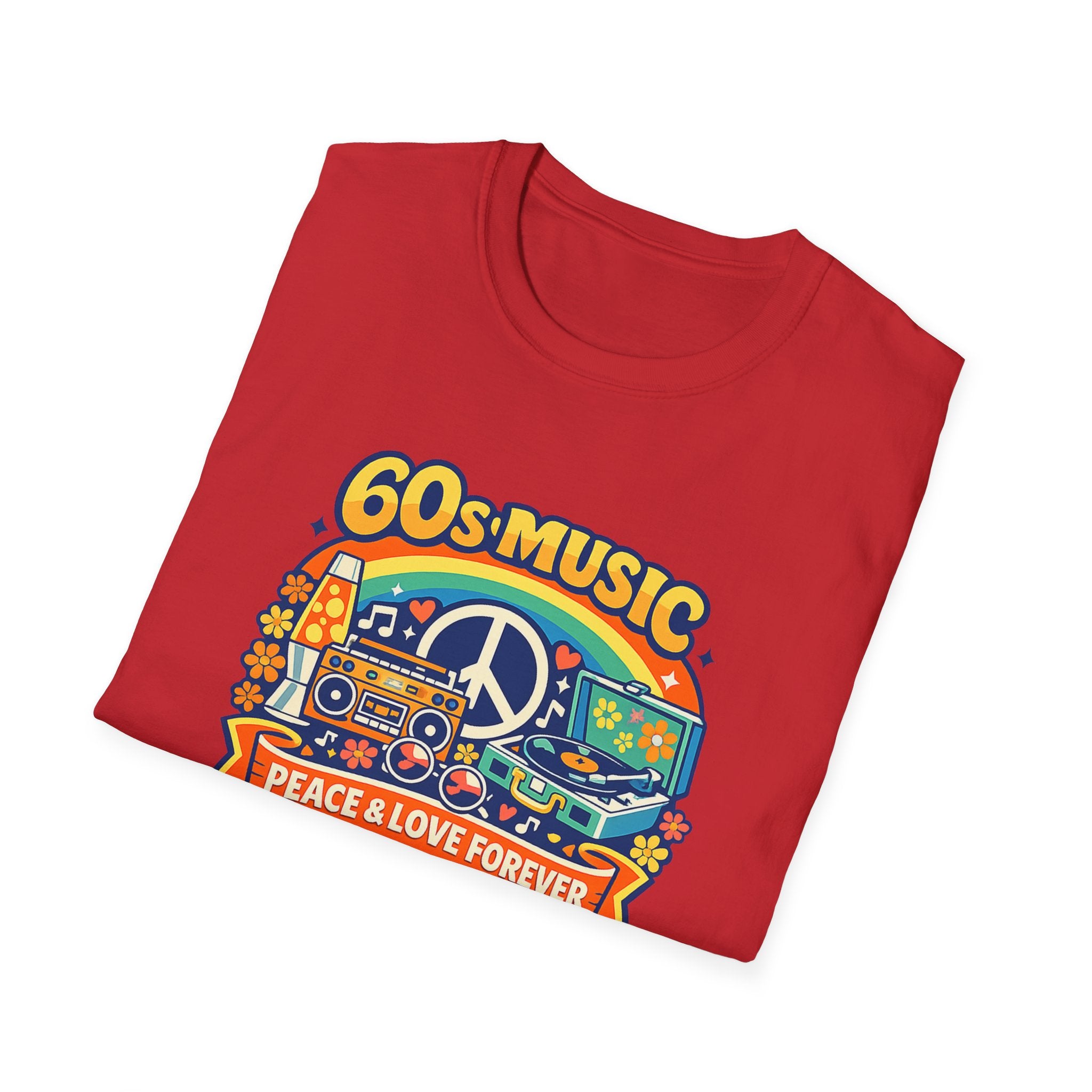 60s Music T-Shirt — Retro Peace & Love Vintage Radio Design